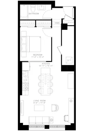One Bedroom floor plan, 778 sq ft