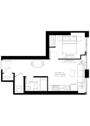 One Bedroom floor plan, 542 sq ft