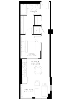 One Bedroom floor plan, 602 sq ft