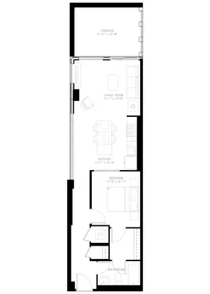 One Bedroom floor plan, 714 sq ft