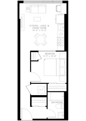 One Bedroom floor plan, 532 sq ft