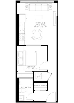 One Bedroom floor plan, 532 sq ft