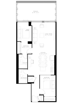 Two Bedroom floor plan, 944 sq ft