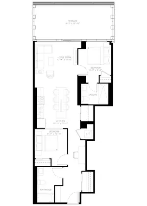 Two Bedroom floor plan, 954 sq ft