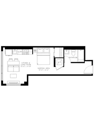 Studio floor plan, 453 sq ft