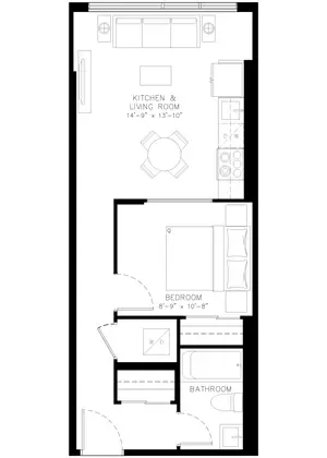 One Bedroom floor plan, 533 sq ft