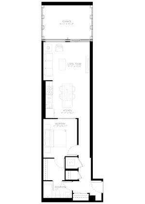 One Bedroom floor plan, 736 sq ft
