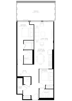 Two Bedroom floor plan, 959 sq ft