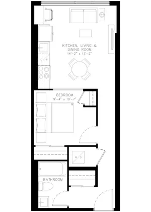 One Bedroom floor plan, 534 sq ft