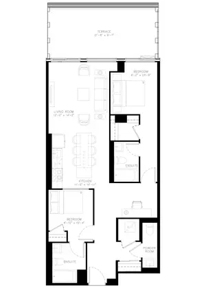 Two Bedroom floor plan, 993 sq ft