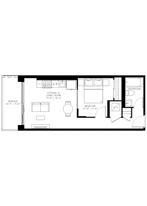 One Bedroom floor plan, 491 sq ft