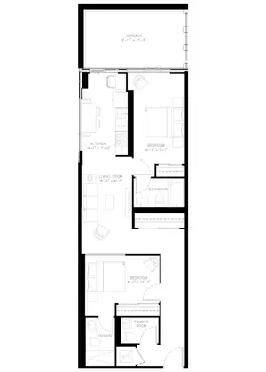 Two Bedroom floor plan, 938 sq ft