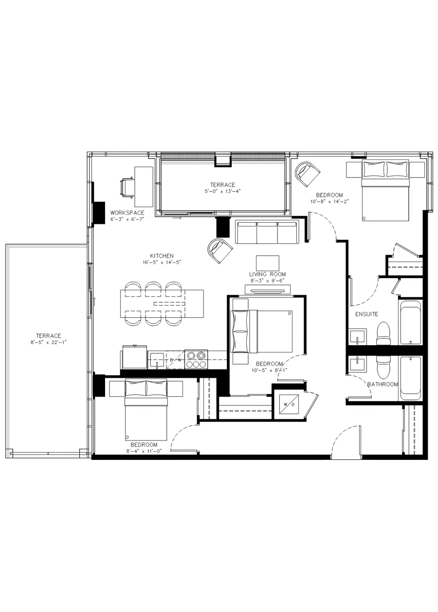 Three Bedroom floor plan