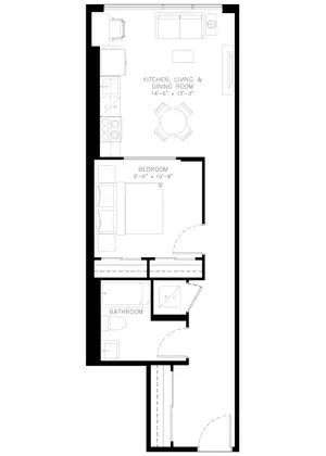 One Bedroom floor plan, 610 sq ft