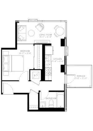 One Bedroom floor plan, 520 sq ft