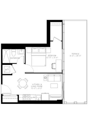 One Bedroom floor plan, 528 sq ft