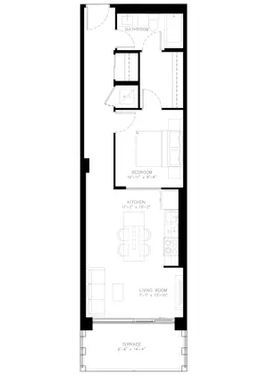 One Bedroom floor plan, 679 sq ft