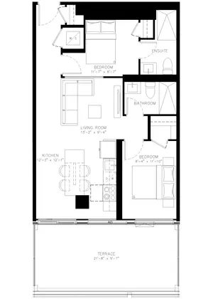Two Bedroom floor plan, 736 sq ft