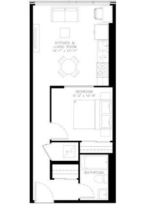 One Bedroom floor plan, 532 sq ft